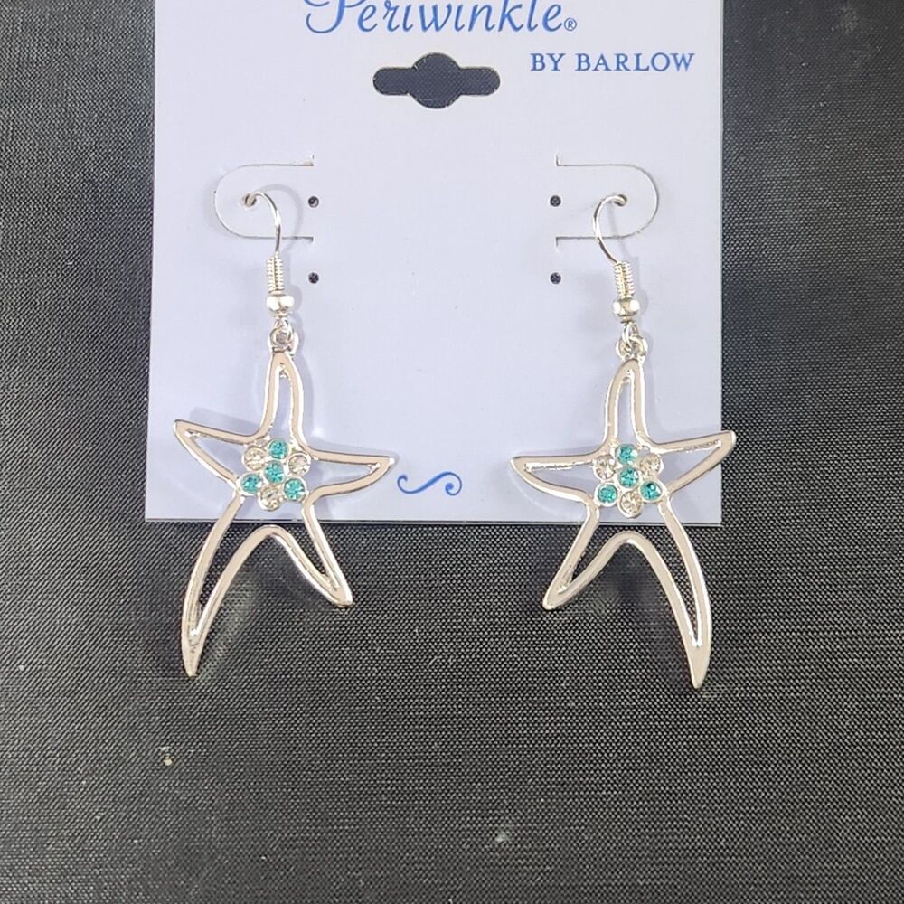 Barlow Starfish Earrings Set Pierced Ears NWT Silver Tone Jeweled Rhinestone